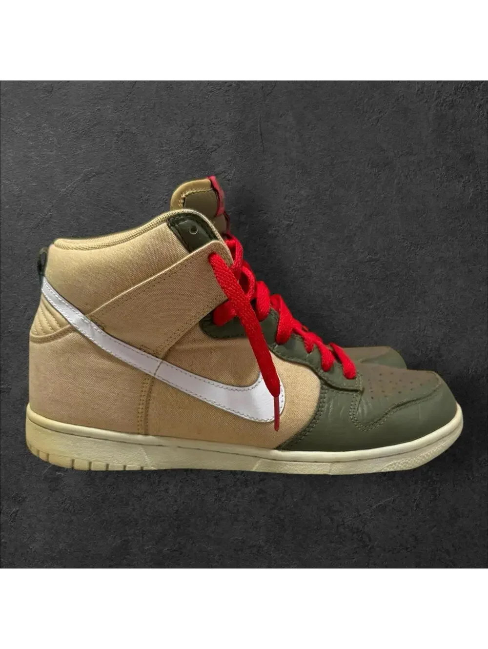 Nike Sneakers Mens 8.5 Beige Green Leather Dunk Jersey Gold Basketball 317982704